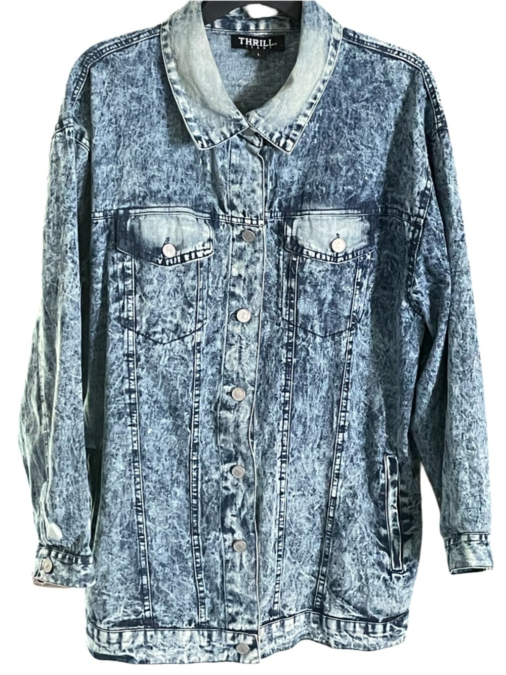 Thrill Jeans Denim Jacket Acid Wash Pockets Art Women’s Large